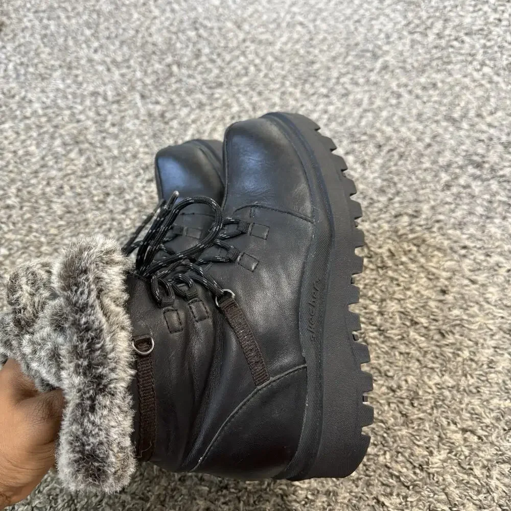 VTG 90s Skechers Jammers Black Leather Platform Boots Fur Lined 9 Goth Punk Y2K - Picture 4 of 10